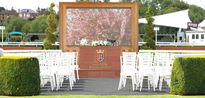 The parade ring at Chester Racecourse set up for a wedding