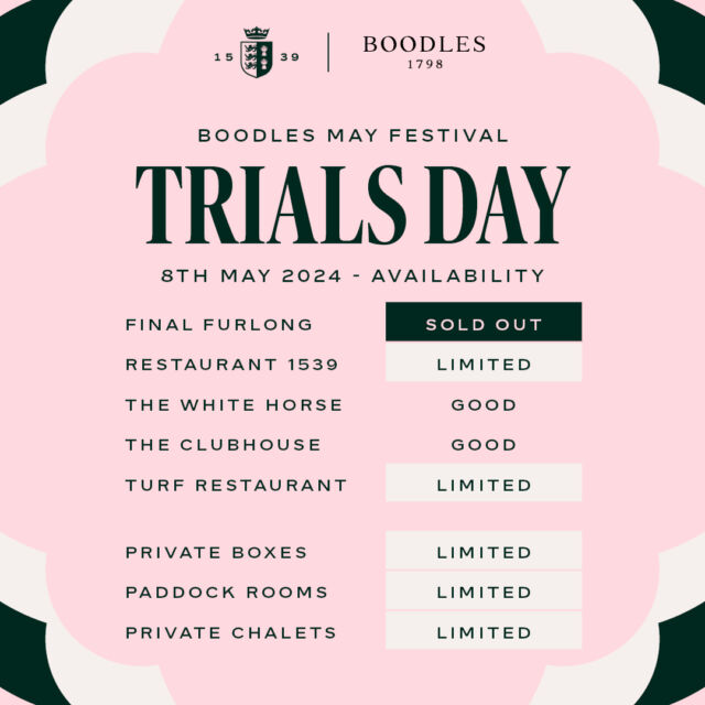 They say only FOALS rush in but not this time. 👀🏇

We are almost at FULL CAPACITY on our hospitality packages for the iconic Boodles May Festival, which will take place in just over 2 weeks time!

Book now and enjoy your day at the races in true 'Chester Style.' 🤩 🥂

Link in bio.

Swipe to see our availability for all three days. 👉
