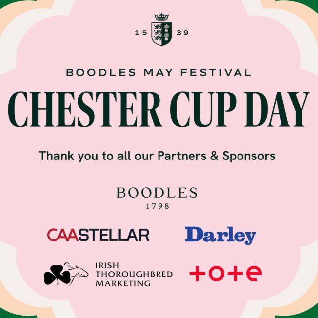 It’s been an incredible three days of racing for the Boodles May Festival, and we couldn’t do it without the support of our amazing sponsors and partners. 

From all at Chester Racecourse - THANK YOU 👏

@cheshirelifemag 
@cheshireoaksdesigneroutlet 
@destination2uk 
@edinburghgin 
@halliwelljones 
@kingkabs_343434 
@fghsecurity